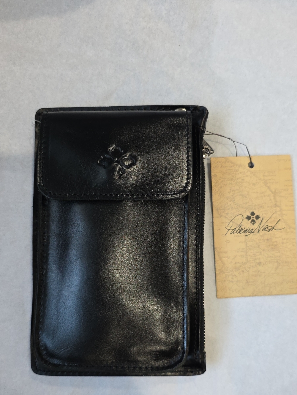 Patricia Nash Black Leather Men's Zip Phone Wallet with Front Flap
